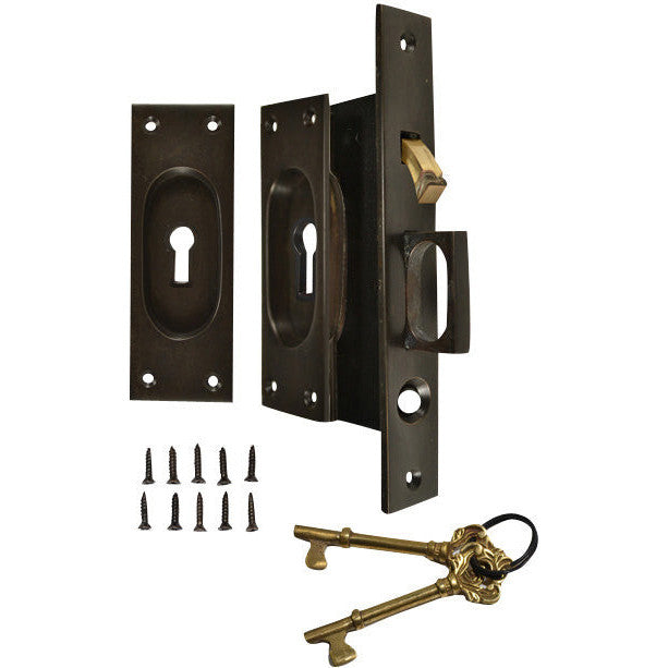 COPPER MOUNTAIN HARDWARE New Traditional Square Pattern Single Pocket Privacy (Lock) Style Door Set (Oil Rubbed Bronze)