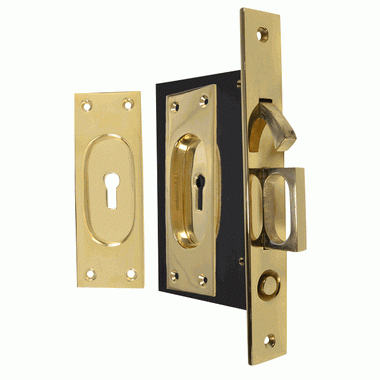 COPPER MOUNTAIN HARDWARE New Traditional Square Pattern Single Pocket Privacy (Lock) Style Door Set (Polished Brass)