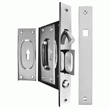 COPPER MOUNTAIN HARDWARE New Traditional Square Pattern Single Pocket Privacy (Lock) Style Door Set (Polished Chrome)