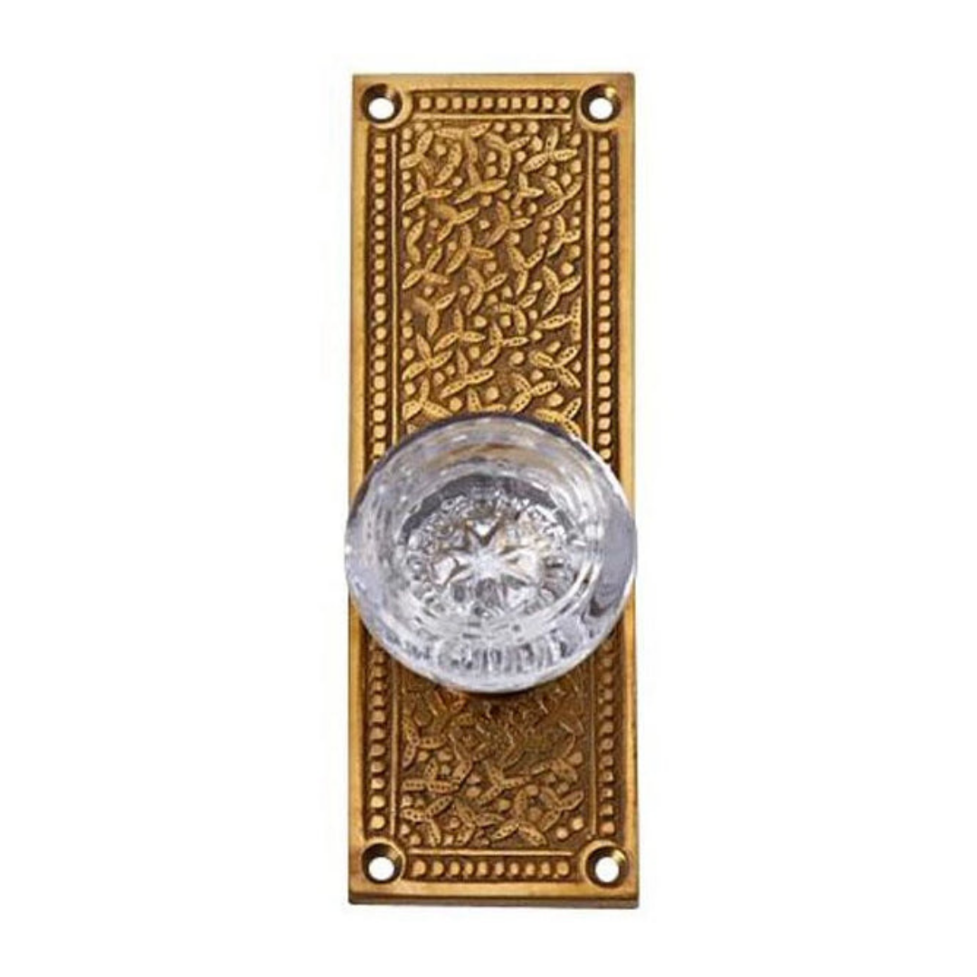 ##Antique Hardware## Rice Pattern Backplate Door Set with Round Crystal Door Knobs (Several Finishes Available)