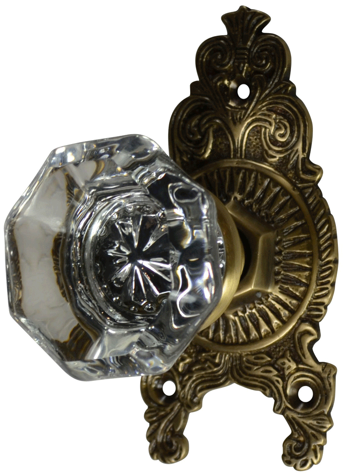 ##Antique Hardware## Ornate Victorian Rosette Door Set with Crystal Octagon Door Knobs (Several Finishes Available)