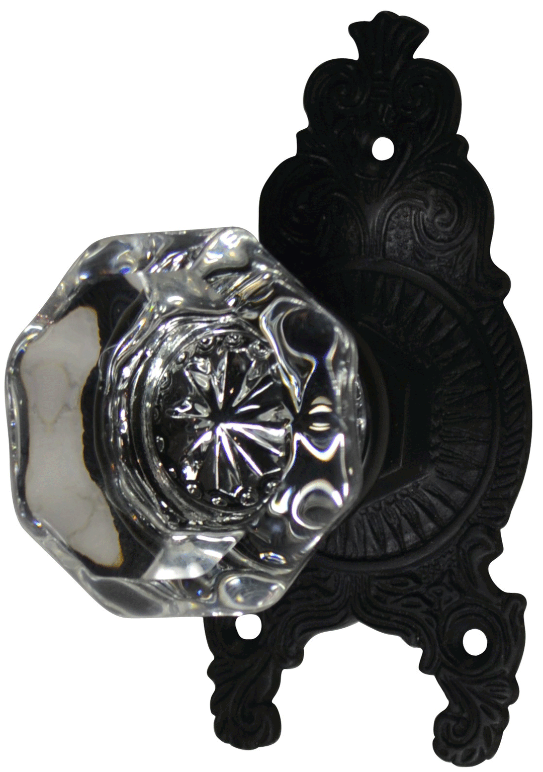 ##Antique Hardware## Ornate Victorian Rosette Door Set with Crystal Octagon Door Knobs (Several Finishes Available)