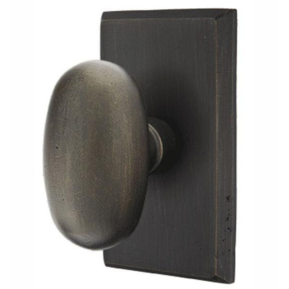 EMTEK Solid Brass Sandcast Egg Door Knob Set With Rectangular Rosette