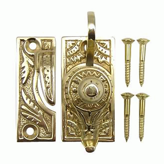 Copper Mountain Hardware Oriental Pattern Solid Brass Sash Lock (Lacquered Brass Finish)