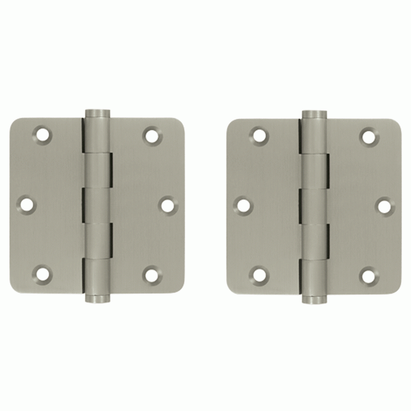 DELTANA Pair 3 1/2 Inch X 3 1/2 Inch Solid Brass Hinge Interchangeable Finials (1/4 Radius Corner, Brushed Nickel Finish)