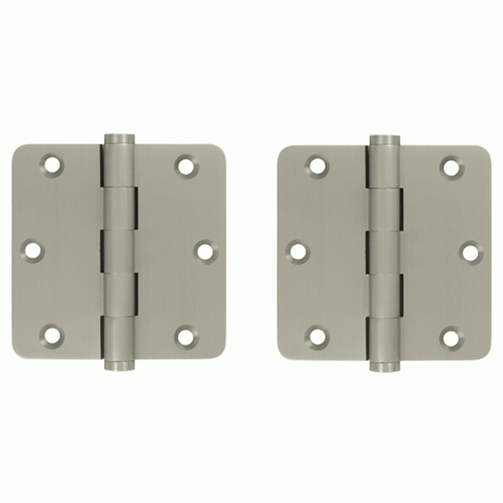 Pair 3 1/2 Inch X 3 1/2 Inch Solid Brass Hinge Interchangeable Finials (1/4 Radius Corner, Brushed Nickel Finish) DELTANA