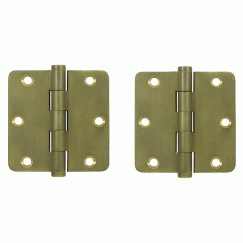 Pair 3 1/2 Inch X 3 1/2 Inch Solid Brass Hinge Interchangeable Finials (1/4 Radius Corner, Bronze Medium Finish) DELTANA