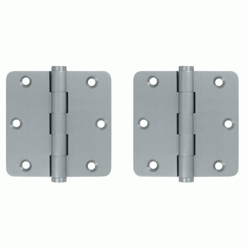 DELTANA Pair 3 1/2 Inch X 3 1/2 Inch Solid Brass Hinge Interchangeable Finials (1/4 Radius Corner, Brushed Chrome Finish)