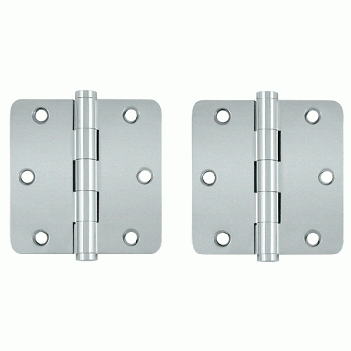 DELTANA Pair 3 1/2 Inch X 3 1/2 Inch Solid Brass Hinge Interchangeable Finials (1/4 Radius Corner, Chrome Finish)