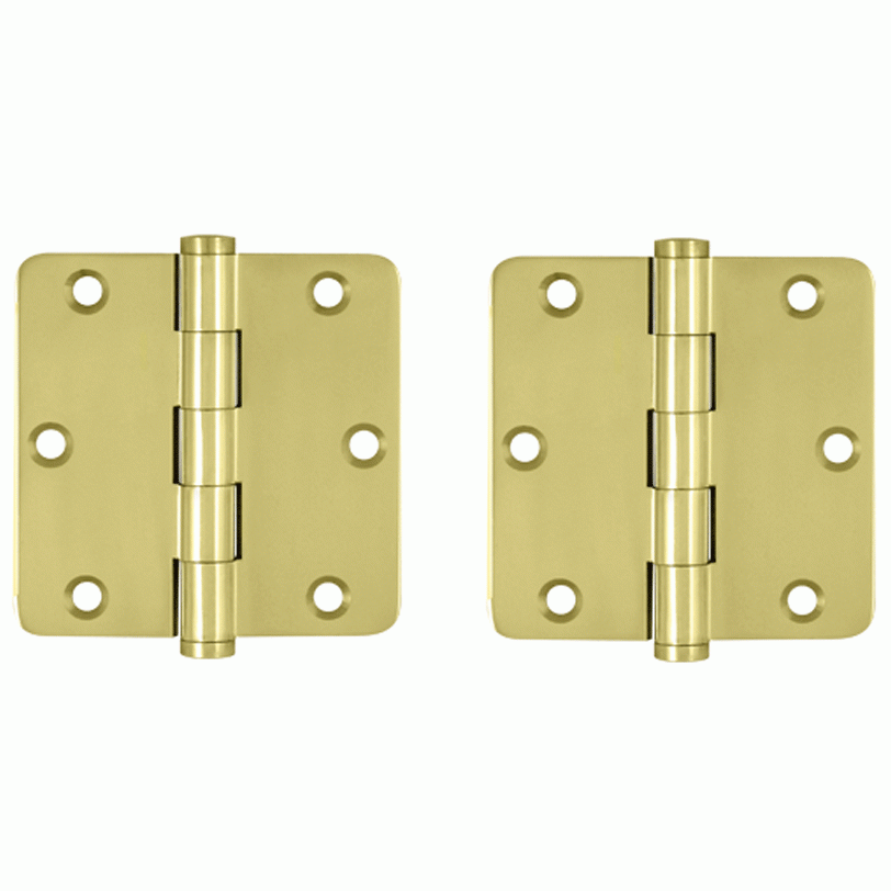 DELTANA Pair 3 1/2 Inch X 3 1/2 Inch Solid Brass Hinge Interchangeable Finials (1/4 Radius Corner, Polished Brass Finish)