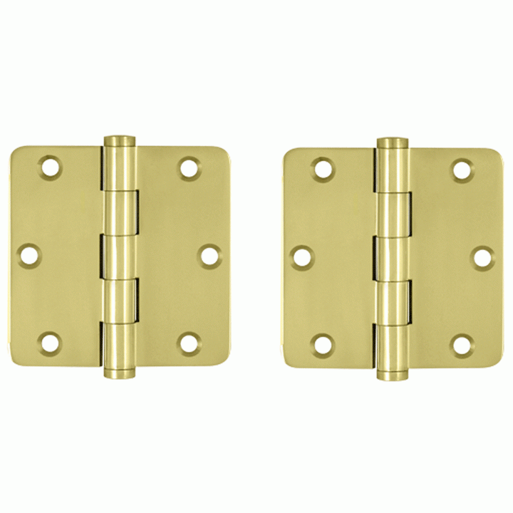 DELTANA Pair 3 1/2 Inch X 3 1/2 Inch Solid Brass Hinge Interchangeable Finials (1/4 Radius Corner, Polished Brass Finish)