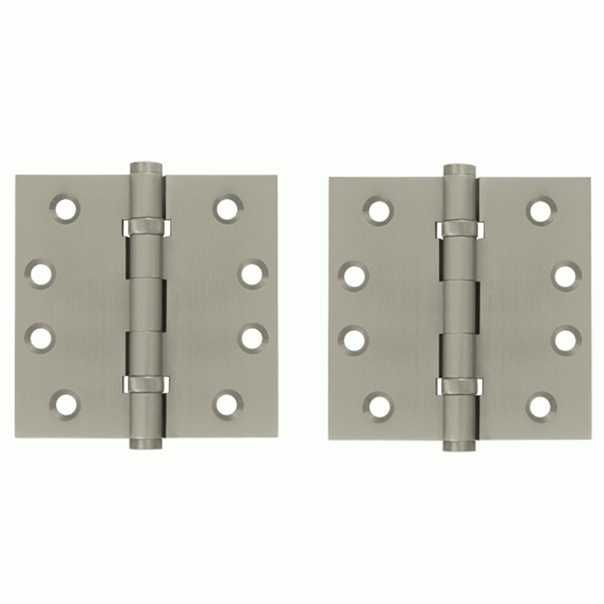 Pair 4 Inch X 4 Inch Double Ball Bearing Hinge Interchangeable Finials (Square Corner, Brushed Nickel Finish) DELTANA