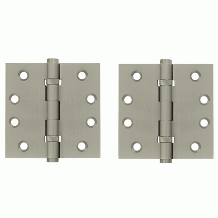 Pair 4 Inch X 4 Inch Double Ball Bearing Hinge Interchangeable Finials (Square Corner, Brushed Nickel Finish) DELTANA