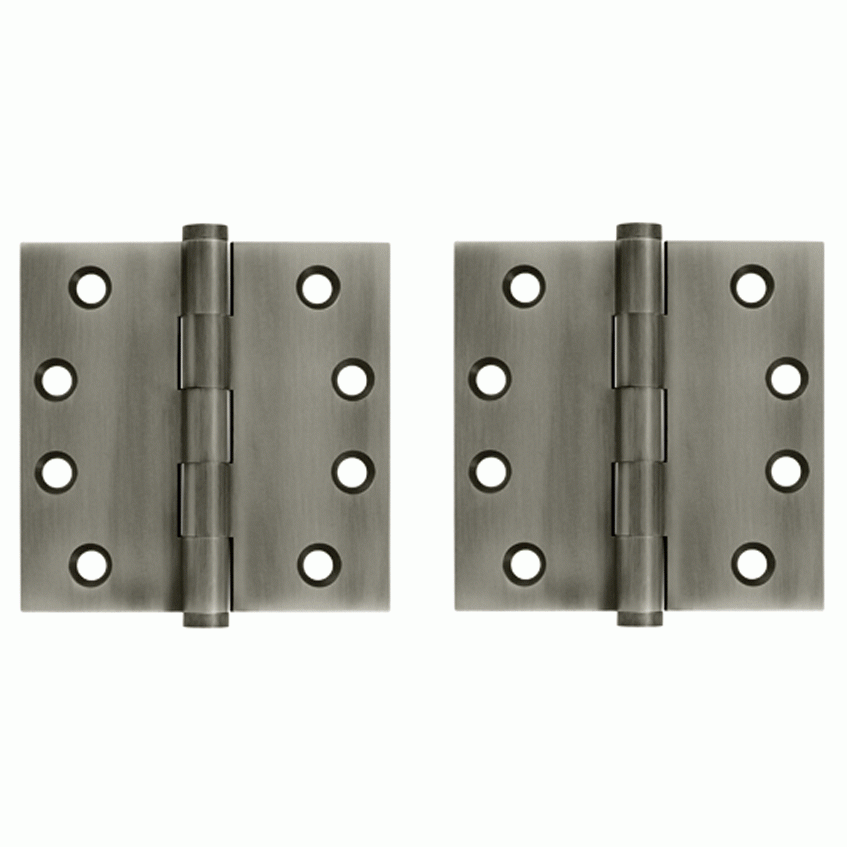 Pair 4 Inch X 4 Inch Solid Brass Hinge Interchangeable Finials (Square Corner, Antique Nickel Finish) DELTANA