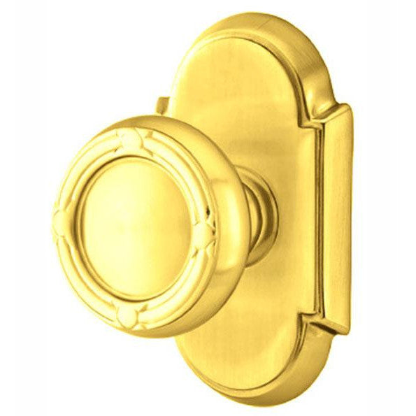 EMTEK Solid Brass Ribbon & Reed Door Knob Set With # 8 Rosette