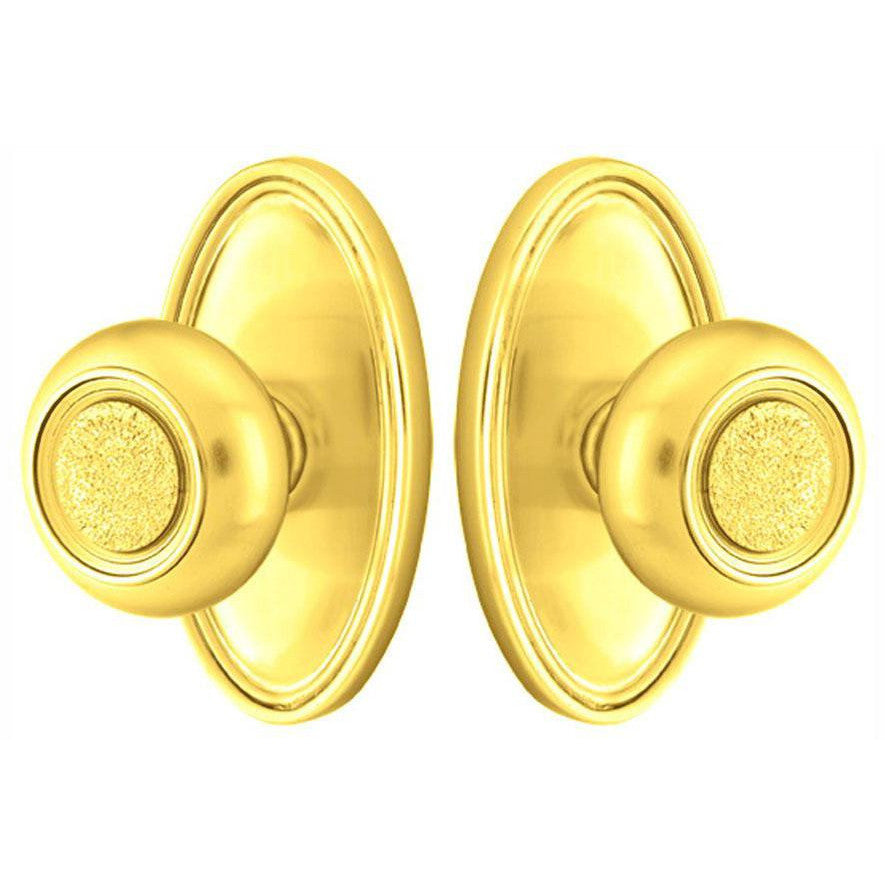 EMTEK Solid Brass Belmont Door Knob Set With Oval Rosette