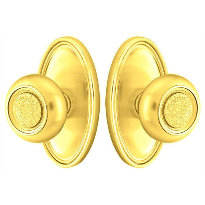 EMTEK Solid Brass Belmont Door Knob Set With Oval Rosette