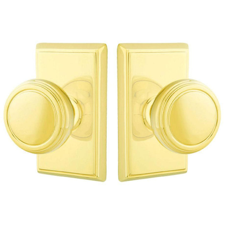 EMTEK Solid Brass Norwich Door Knob Set With Rectangular Rosette