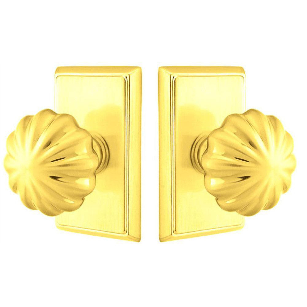 EMTEK Solid Brass Melon Door Knob Set With Rectangular Rosette