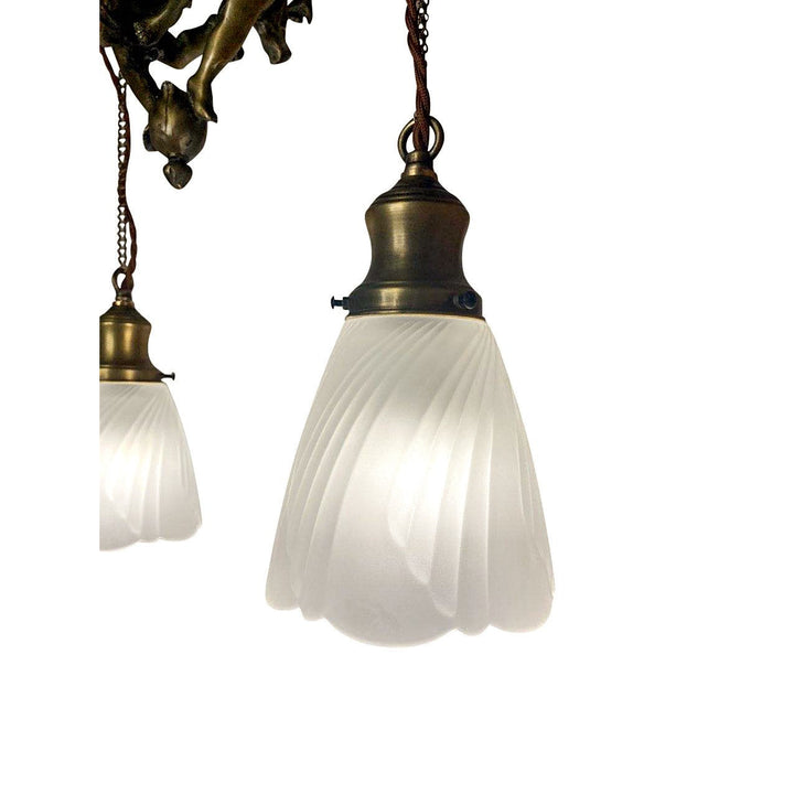 LUMEN ARIA 22 Inch Handmade Antique Cherub Two-Light Chandelier With Brass Chain