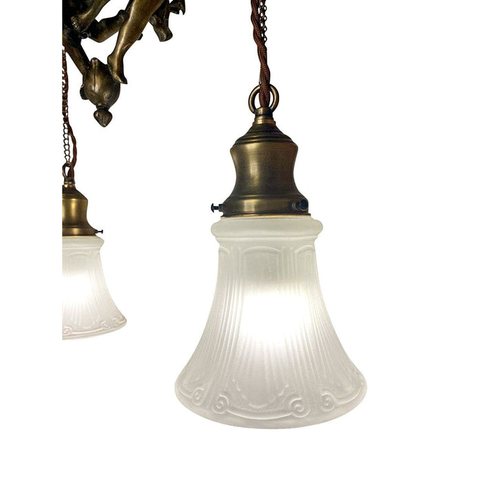 LUMEN ARIA 22 Inch Handmade Antique Cherub Two-Light Chandelier With Brass Chain