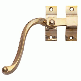 Copper Mountain Hardware Solid Brass Left Hinge Window Lock Georgian Roped Pattern (Polished Brass Finish)