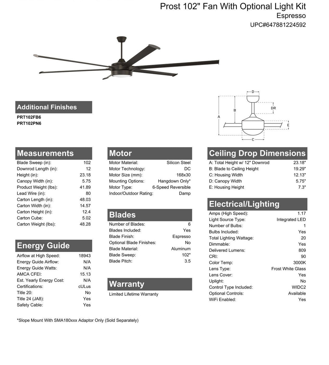 CRAFTMADE 102" Prost in Espresso w/ Espresso Blades