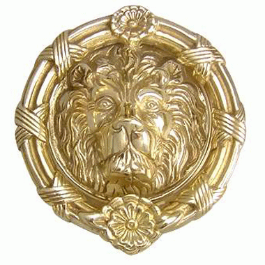 Copper Mountain Hardware Ribbon & Reed 5 1/4 Inch Lion Head Door Knocker in Solid Brass (Polished Brass Finish)