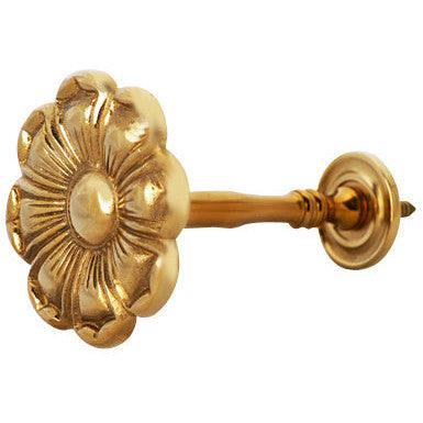 COPPER MOUNTAIN HARDWARE 2 7/8 Inch Wide Solid Brass Curtain Tie Back - Large Flower Button (Polished Brass Finish)