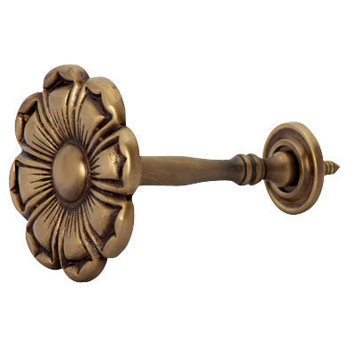 COPPER MOUNTAIN HARDWARE 2 7/8 Inch Wide Solid Brass Curtain Tie Back - Large Flower Button (Antique Brass Finish)