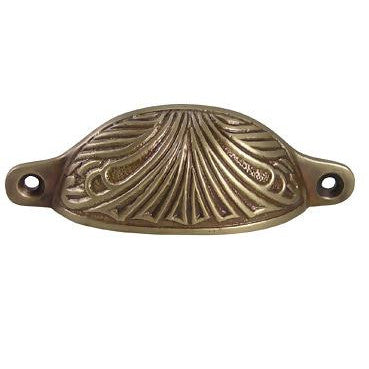 COPPER MOUNTAIN HARDWARE 4 Inch Overall (3 2/5 Inch c-c) Solid Brass Art Deco Bin or Cup Pull (Antique Brass Finish)