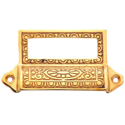 COPPER MOUNTAIN HARDWARE 4 1/8 Inch Overall (3 1/2 Inch c-c) Solid Brass Victorian Label Style Bin Pull (Polished Brass Finish)