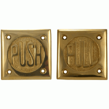 COPPER MOUNTAIN HARDWARE 2 3/4 Inch Brass Classic American "Pull" & "Push" Signs (Polished Brass Finish)