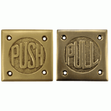 COPPER MOUNTAIN HARDWARE 2 3/4 Inch Brass Classic American "Pull" & "Push" Signs (Antique Brass Finish)