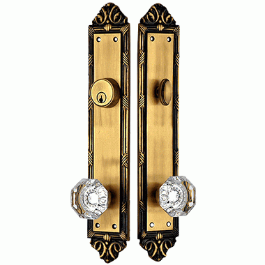 COPPER MOUNTAIN HARDWARE Ribbon & Reed Oval Deadbolt Entryway Set (Antique Brass Finish)