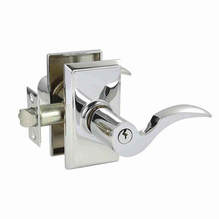 EMTEK Solid Brass Cortina Key In Door Lever with Modern Rectangular Rosette