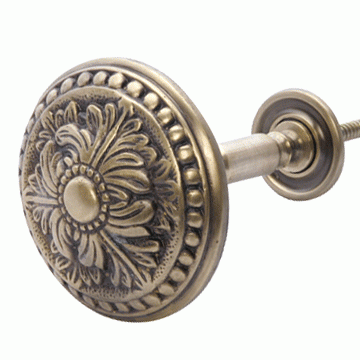 Copper Mountain Hardware Solid Brass Curtain Tie Back - Large Baroque Button Style (Antique Brass Finish)