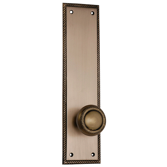 ##Antique Hardware## Georgian Roped Rectangular Backplate Door Set with Georgian Roped Door Knobs (Several Finishes Available)