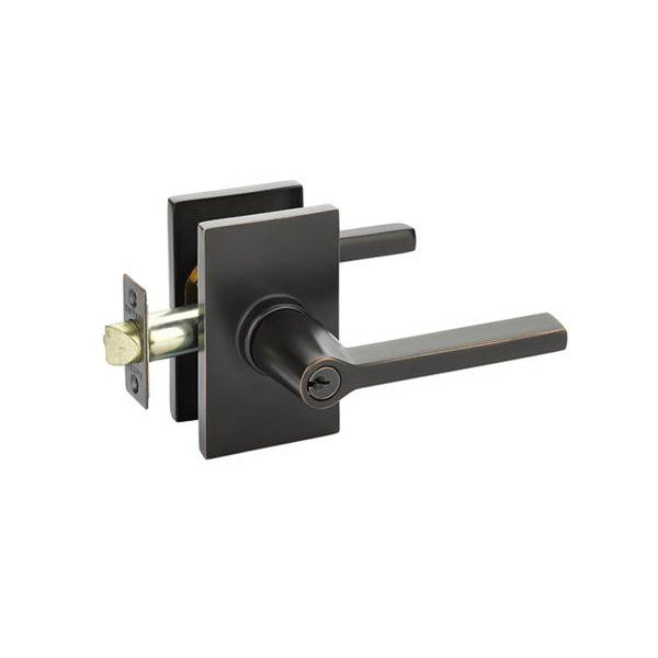 EMTEK Solid Brass Helios Key In Door Lever with Modern Rectangular Rosette