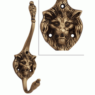 COPPER MOUNTAIN HARDWARE Traditional Solid Brass Lion Head Coat Hook (Antique Brass Finish)