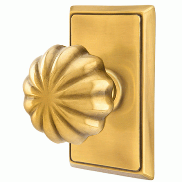 EMTEK Solid Brass Melon Door Knob Set With Rectangular Rosette