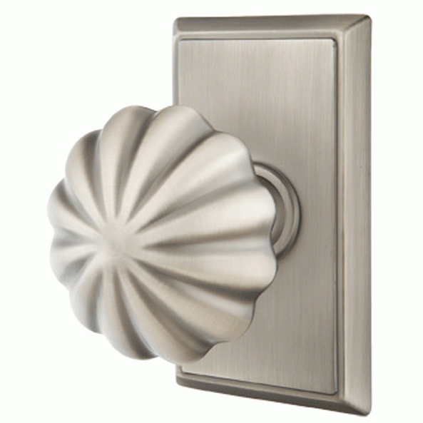 EMTEK Solid Brass Melon Door Knob Set With Rectangular Rosette