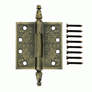 DELTANA 4 X 4 Inch Solid Brass Ornate Finial Style Hinge Antique Brass Finish