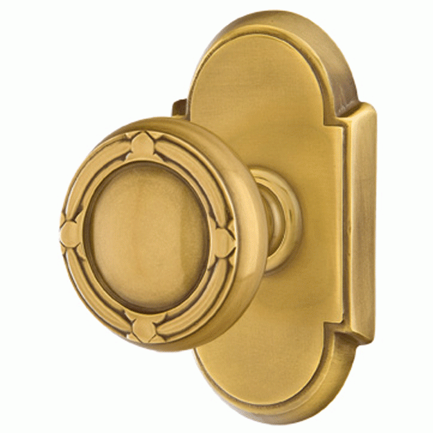 EMTEK Solid Brass Ribbon & Reed Door Knob Set With # 8 Rosette