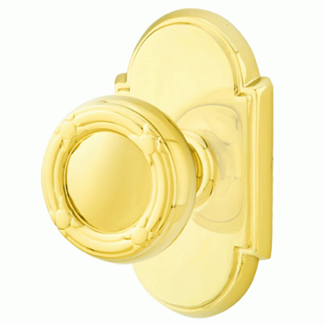 EMTEK Solid Brass Ribbon & Reed Door Knob Set With # 8 Rosette