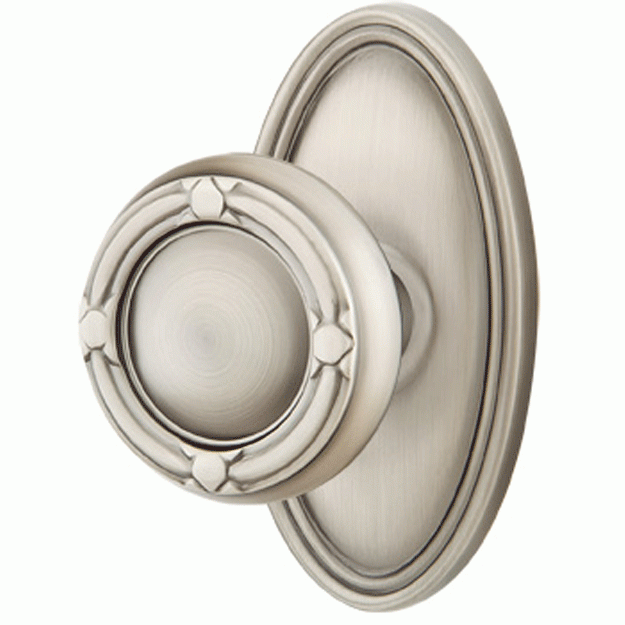 EMTEK Solid Brass Ribbon & Reed Door Knob Set With Oval Rosette