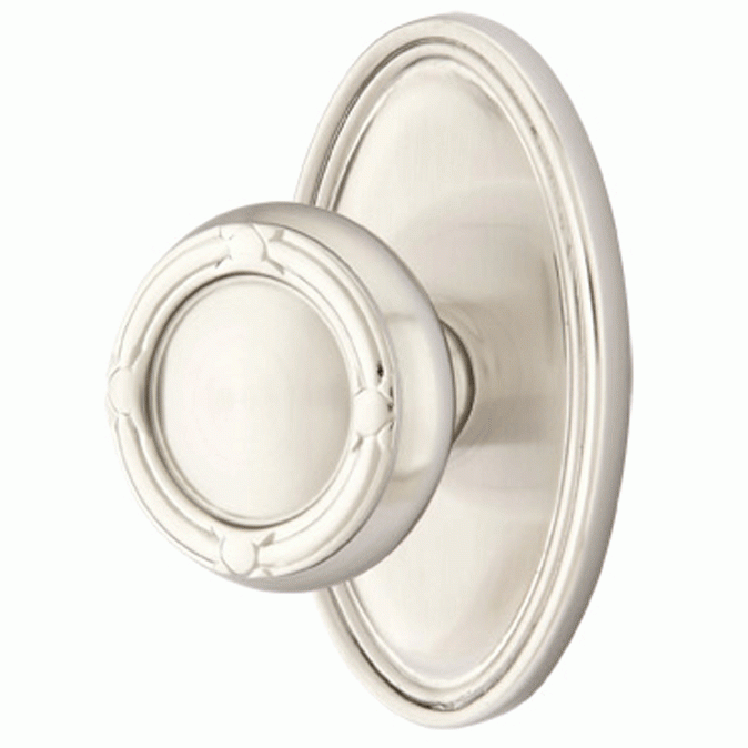 EMTEK Solid Brass Ribbon & Reed Door Knob Set With Oval Rosette