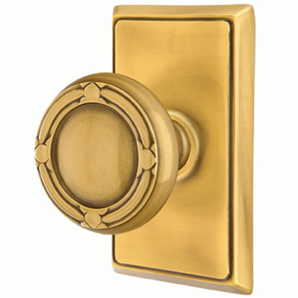 EMTEK Solid Brass Ribbon & Reed Door Knob Set With Rectangular Rosette