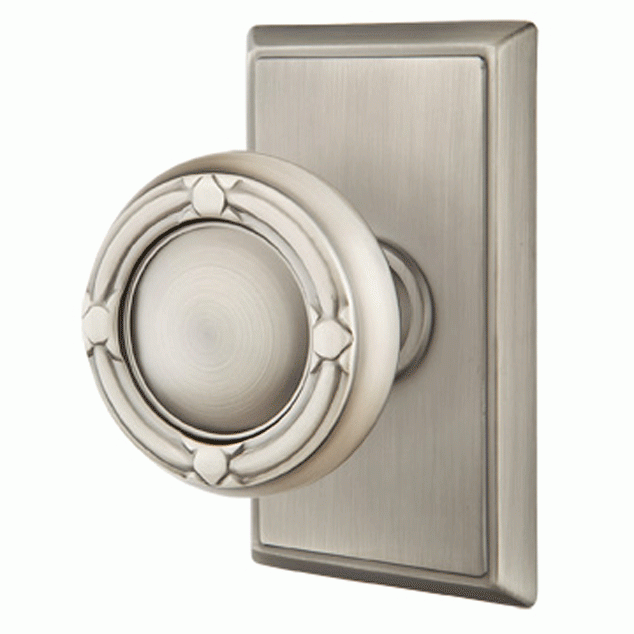 EMTEK Solid Brass Ribbon & Reed Door Knob Set With Rectangular Rosette