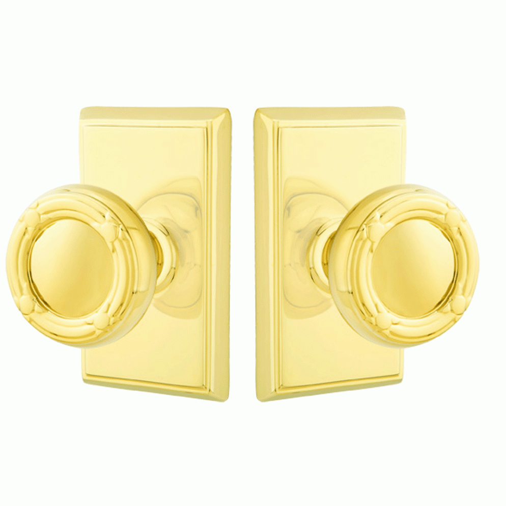 EMTEK Solid Brass Ribbon & Reed Door Knob Set With Rectangular Rosette